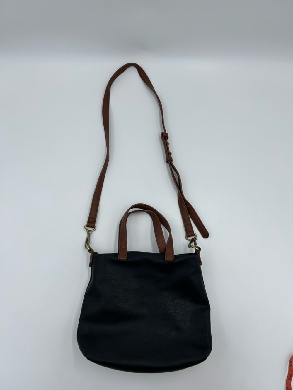 Antik Kraft Black Crossbody Tote with Brown Handles